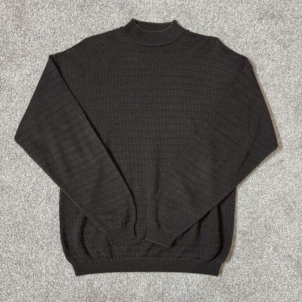 Pronto Uomo Sweater Mens Large Gray Waffle Knit Mock Neck Pullover Made Italy